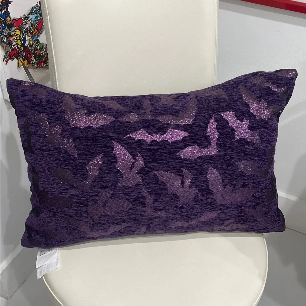 Web Sweet Home Halloween Purple Bat Design Throw Pillow